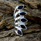 Black Onyx Penta Italian 92.5 Silver Black Gemstones Statement Traditional Ring Jewellery