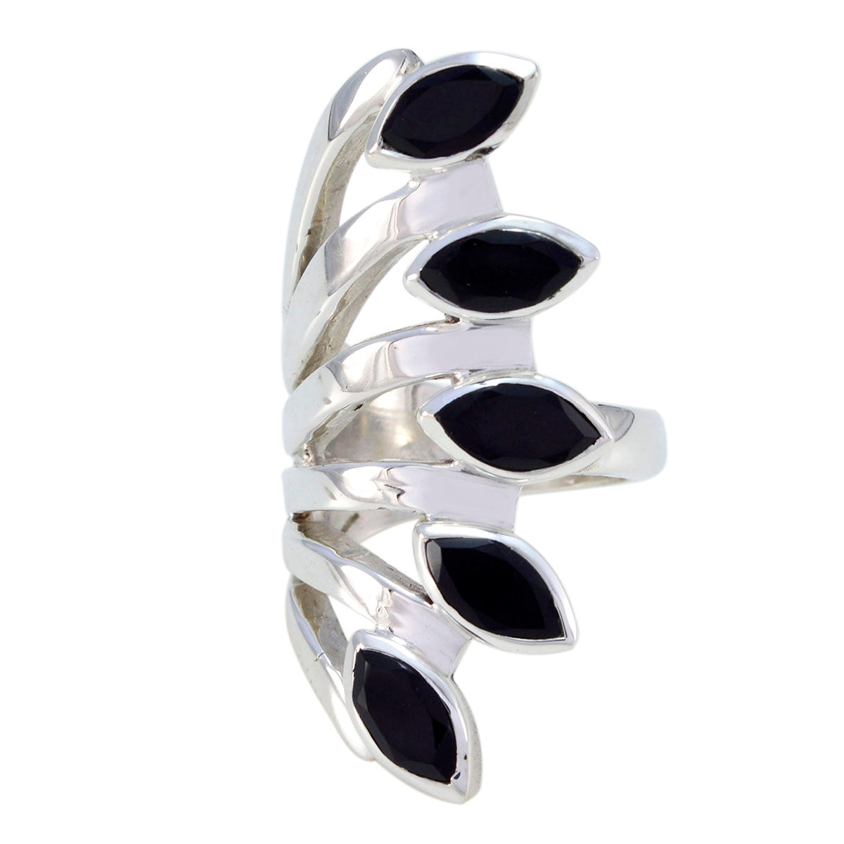 Black Onyx Penta Italian 92.5 Silver Black Gemstones Statement Traditional Ring Jewellery