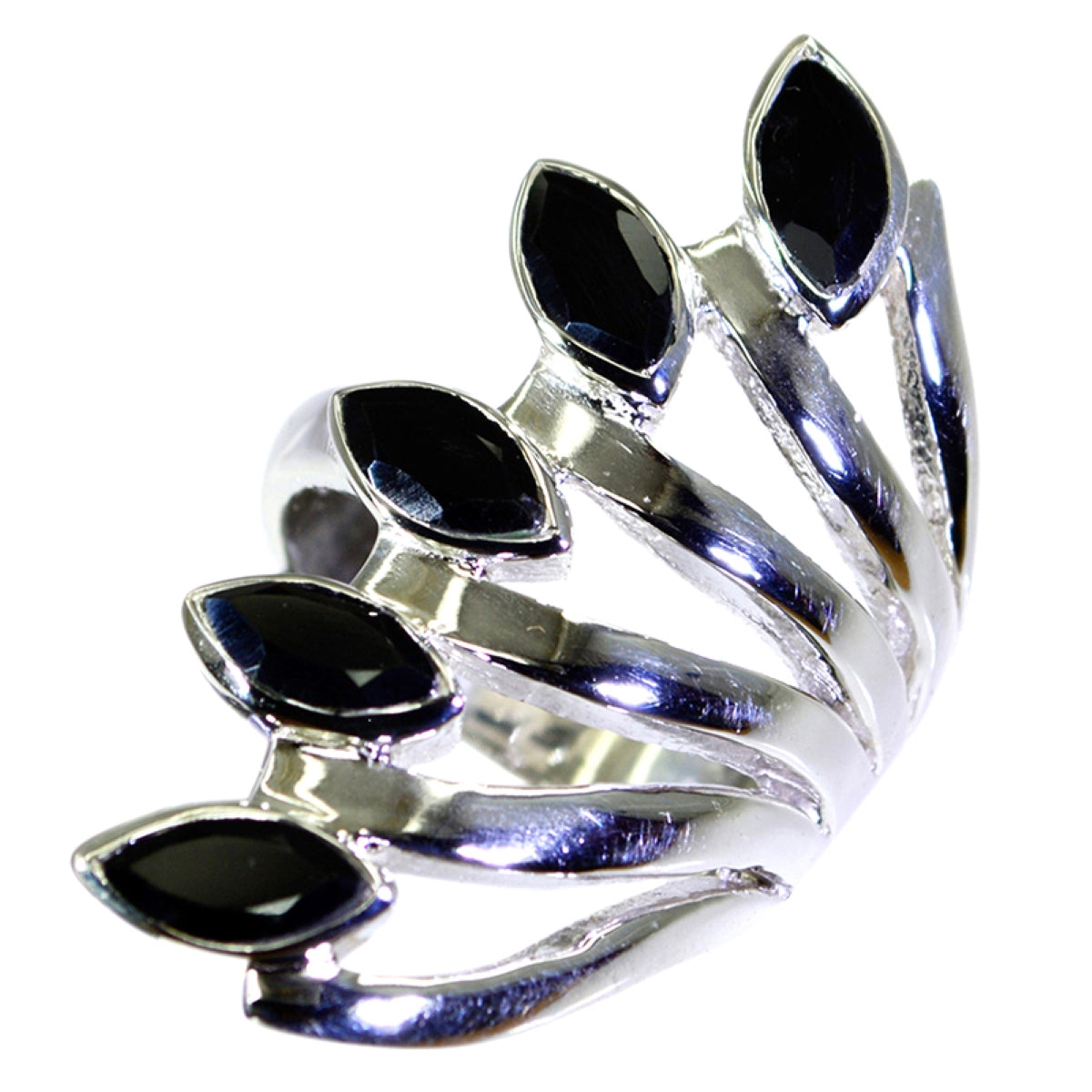 Black Onyx Penta Italian 92.5 Silver Black Gemstones Statement Traditional Ring Jewellery