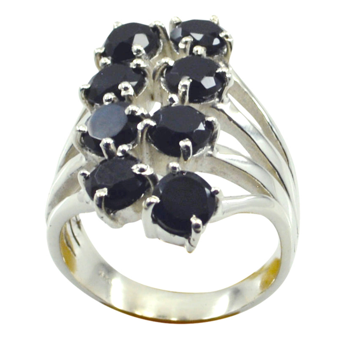 Anello moderno accattivante con gemme nere in argento 925 indiano e onice nero ottagonale Immagine secondaria del prodotto
