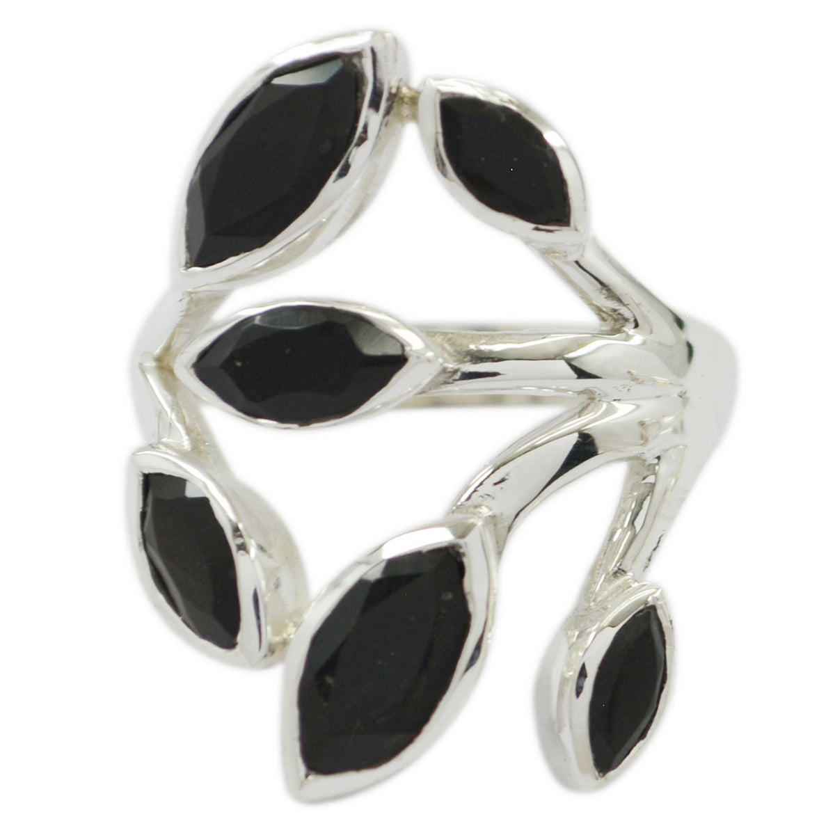Black Onyx Hexa Indian 92.5 Silver Black Gems Versatile Leafy Ring Jewellery