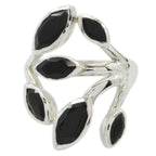 Black Onyx Hexa Indian 92.5 Silver Black Gems Versatile Leafy Ring Jewellery