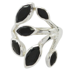 Black Onyx Hexa Indian 92.5 Silver Black Gems Versatile Leafy Ring Jewellery