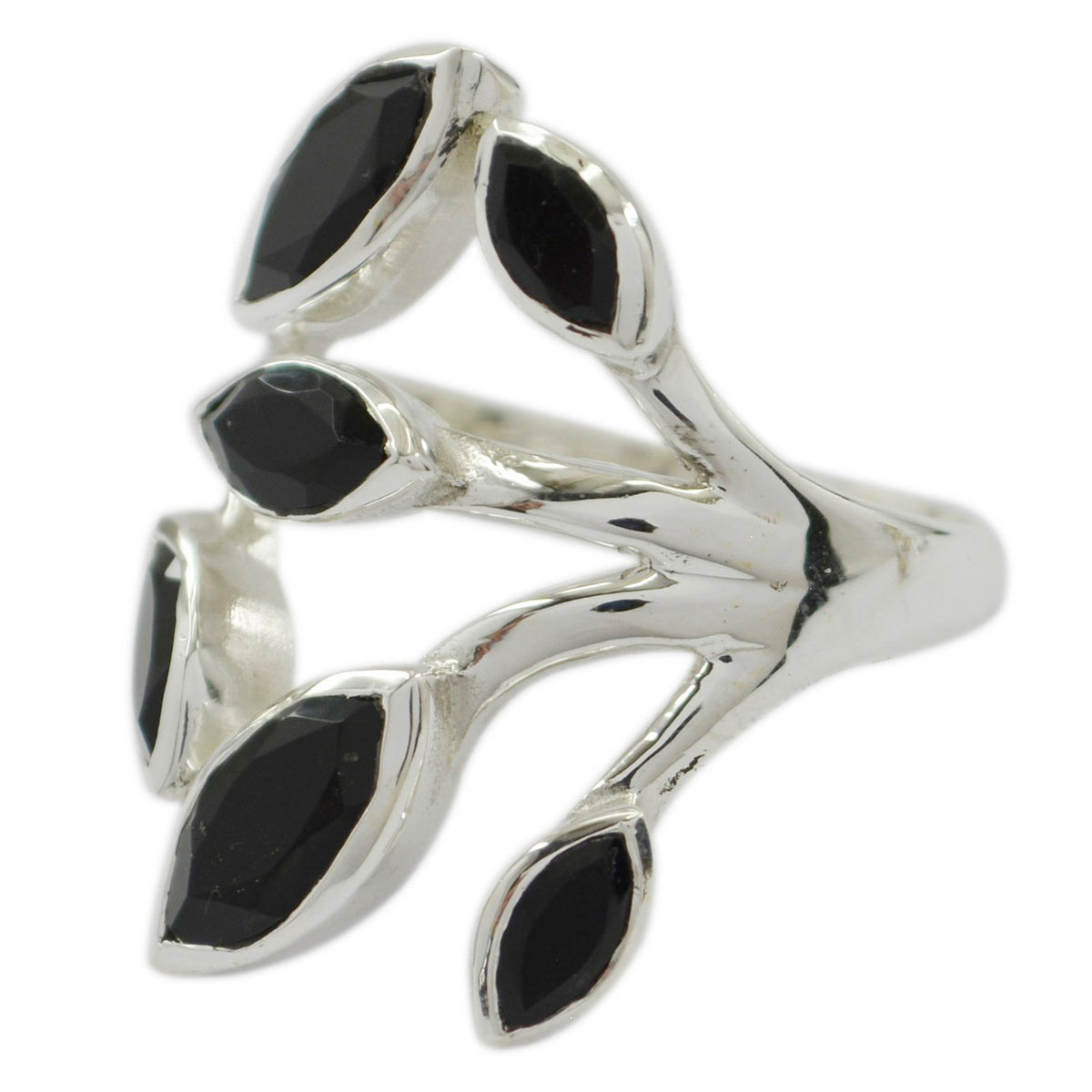 Black Onyx Hexa Indian 92.5 Silver Black Gems Versatile Leafy Ring Jewellery