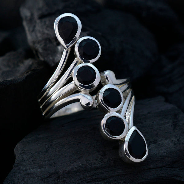 Black Onyx Hexa Russian Sterling Silver Black Gemstone Versatile Modern Ring Jewellery