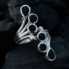 Black Onyx Hexa Russian Sterling Silver Black Gemstone Versatile Modern Ring Jewellery