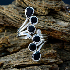 Black Onyx Hexa Russian Sterling Silver Black Gemstone Versatile Modern Ring Jewellery