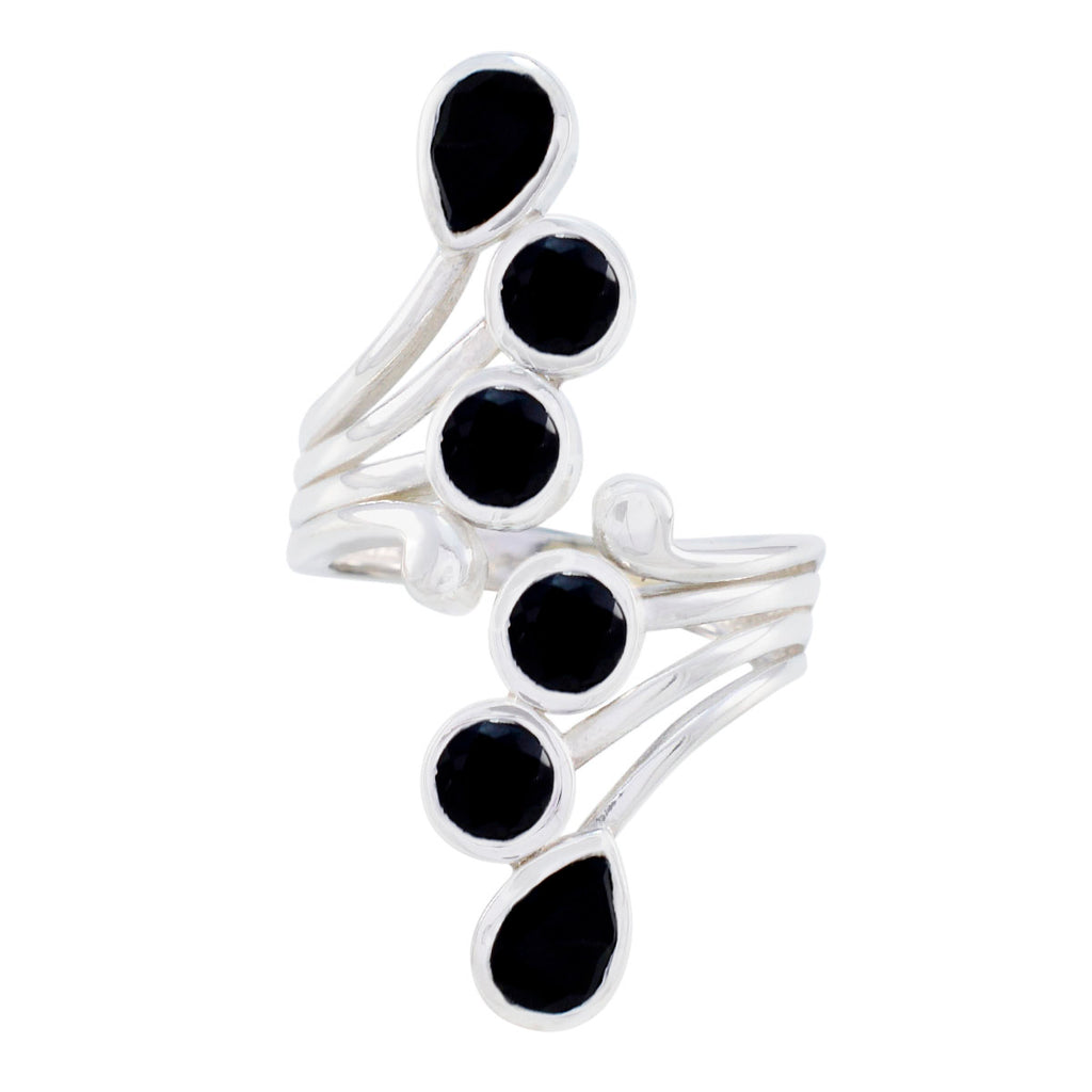Black Onyx Hexa Russian Sterling Silver Black Gemstone Versatile Modern Ring Jewellery