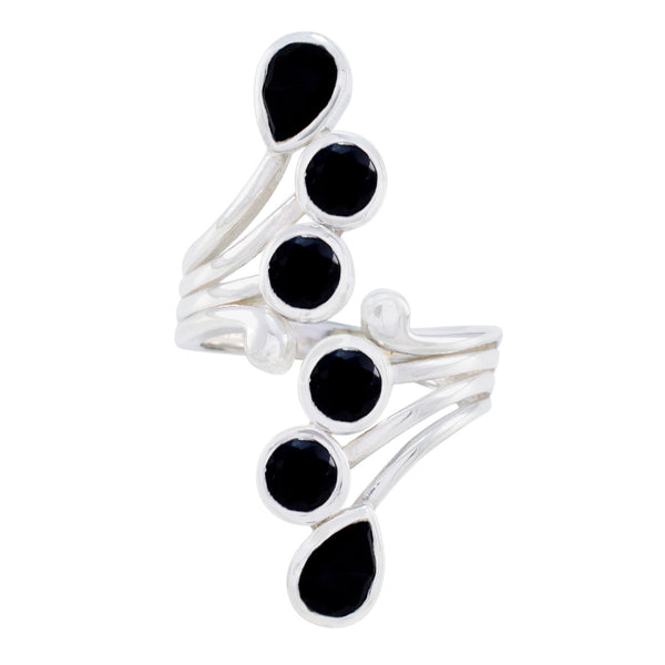 Black Onyx Hexa Russian Sterling Silver Black Gemstone Versatile Modern Ring Jewellery