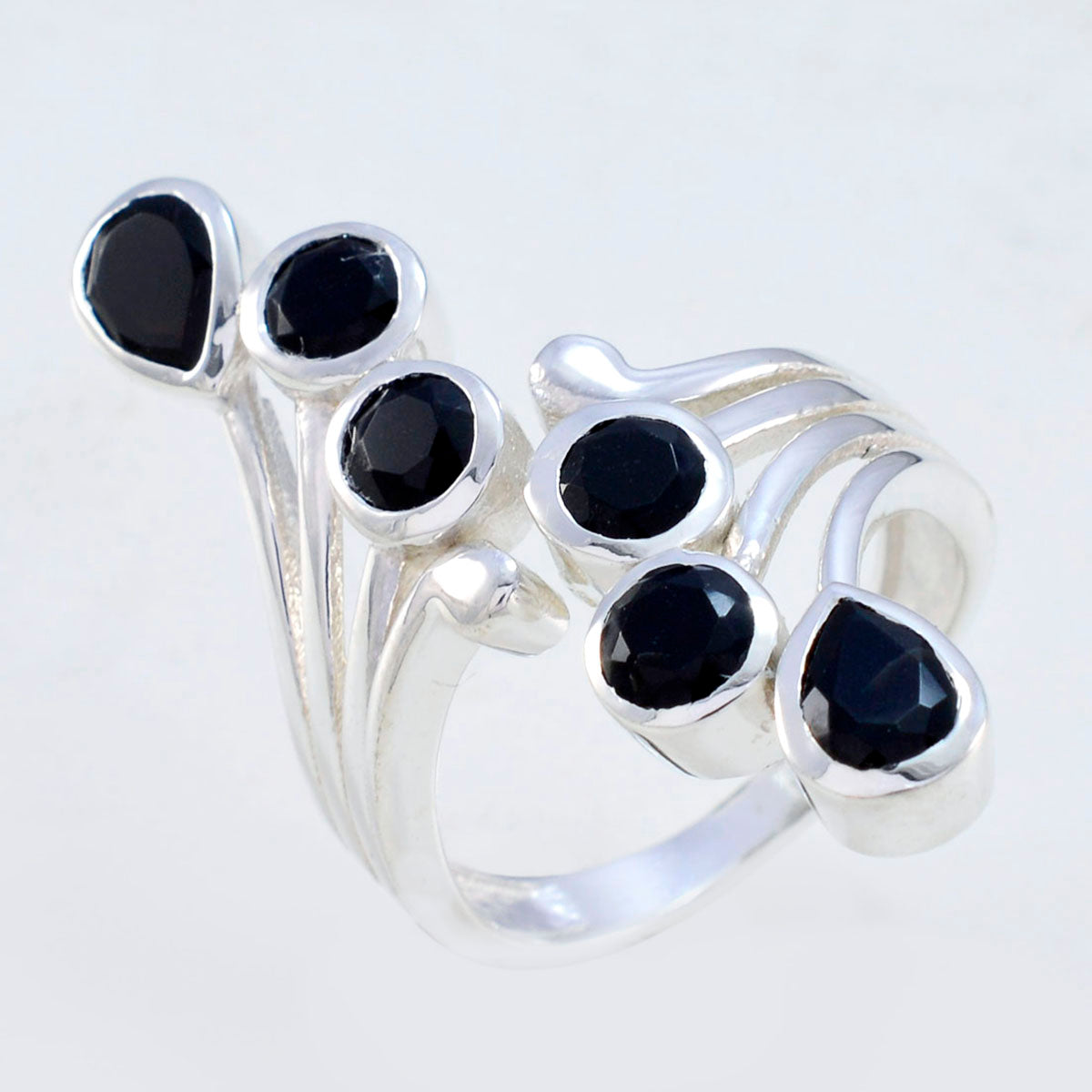 Black Onyx Hexa Russian Sterling Silver Black Gemstone Versatile Modern Ring Jewellery Второстепенное изображение товара