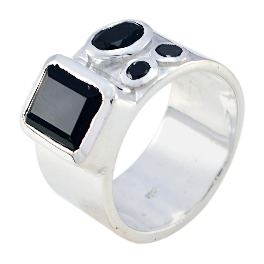 Black Onyx quarter French Sterling Silver Black Gems Edgy Abstract Band Jewelry