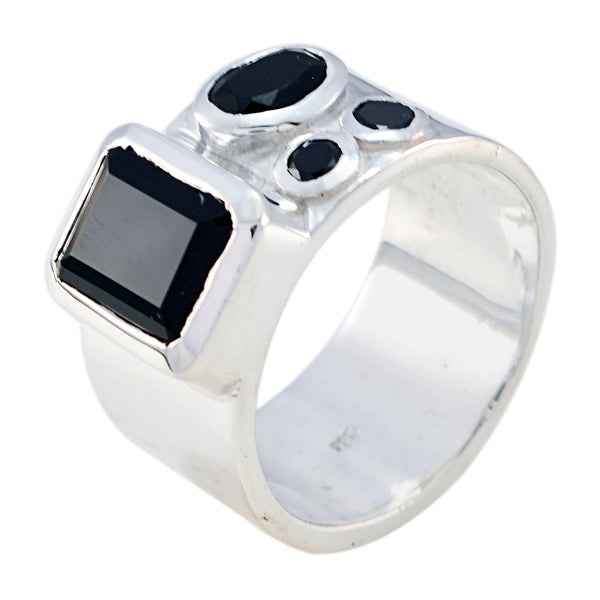 Black Onyx quarter French Sterling Silver Black Gems Edgy Abstract Band Jewelry