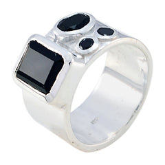 Black Onyx quarter French Sterling Silver Black Gems Edgy Abstract Band Jewelry