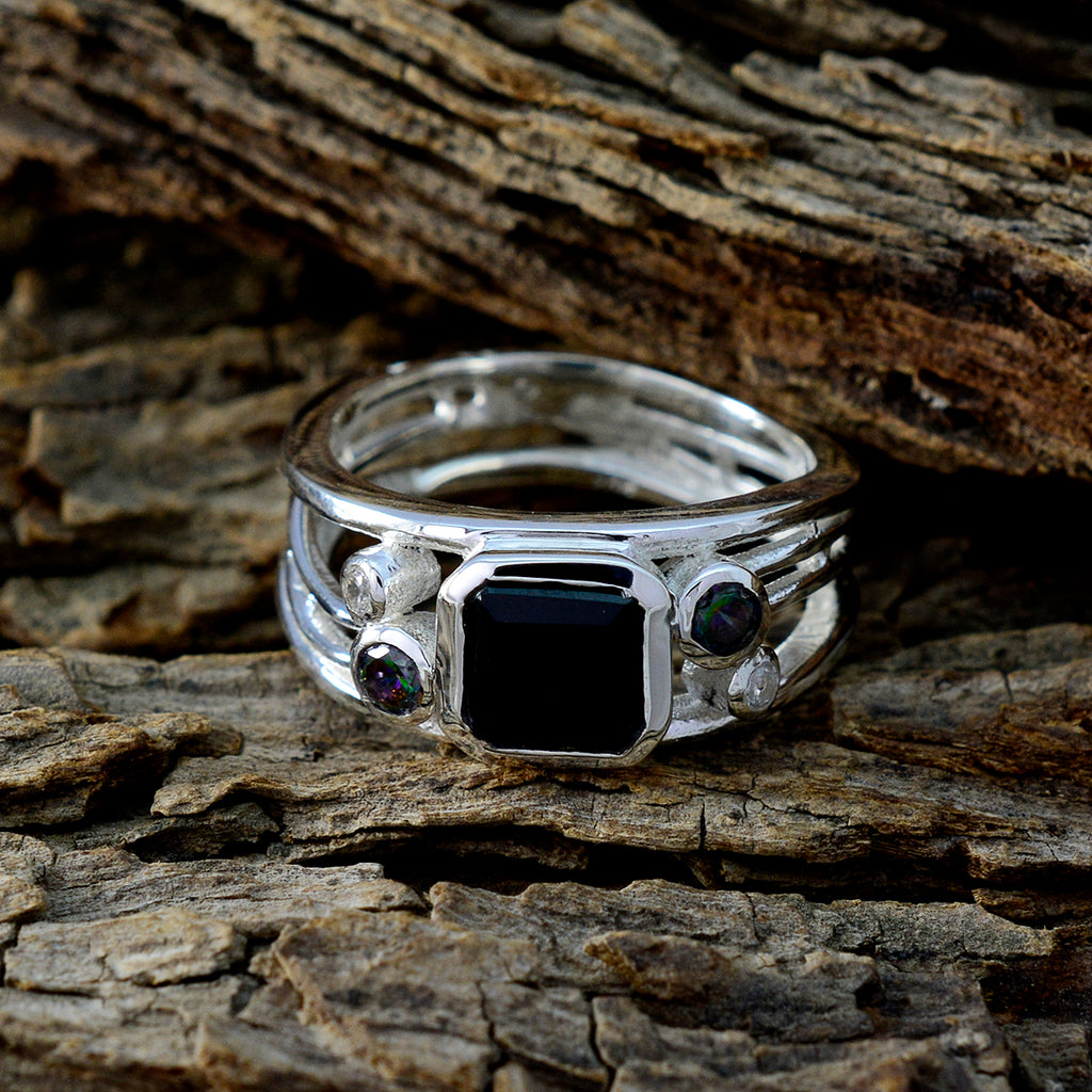 Black Onyx Penta Egyptian 92.5 Silver Black Gemstones Minimal Contemporary Ring Jewelry