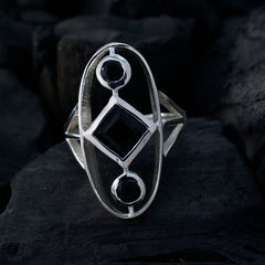 Black Onyx Trilogy French 925 Silver Black Gemstone Slim Feminine Ring Jewelry