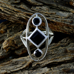 Black Onyx Trilogy French 925 Silver Black Gemstone Slim Feminine Ring Jewelry