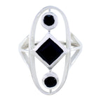 Black Onyx Trilogy French 925 Silver Black Gemstone Slim Feminine Ring Jewelry