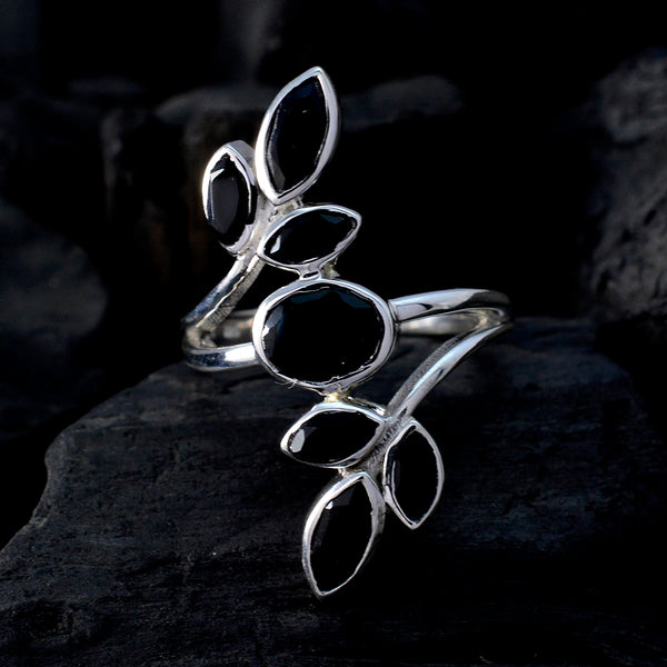Black Onyx Hepta Russian 92.5 Silver Black Gems Classic Leafy Ring Jewellery