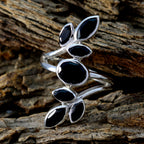 Black Onyx Hepta Russian 92.5 Silver Black Gems Classic Leafy Ring Jewellery
