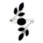 Black Onyx Hepta Russian 92.5 Silver Black Gems Classic Leafy Ring Jewellery