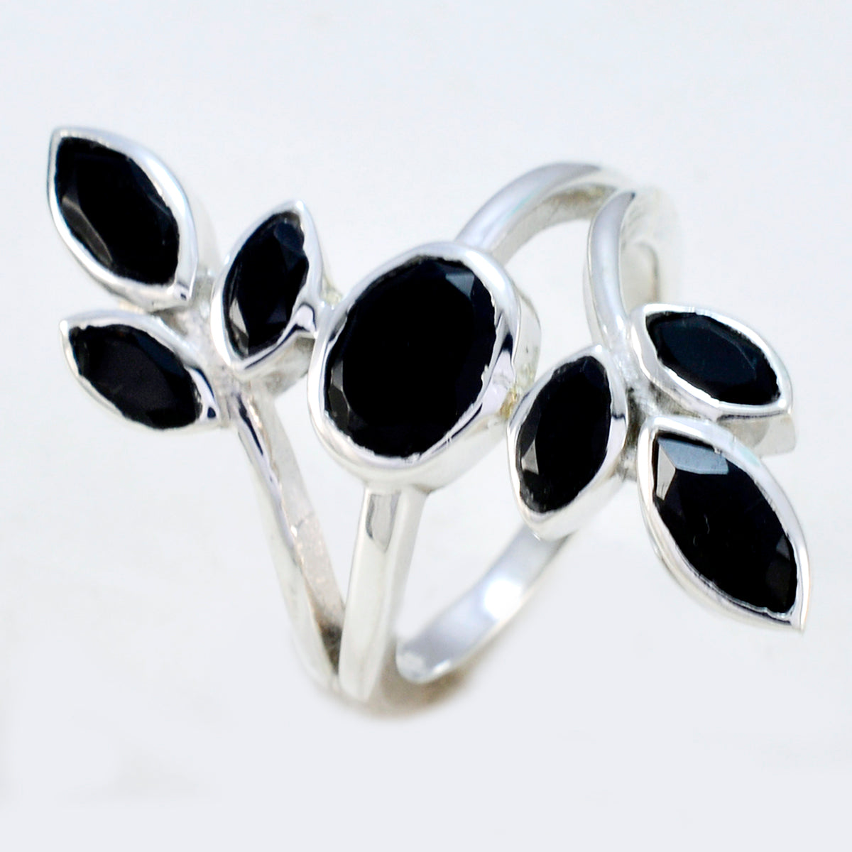 Schwarzer Onyx Hepta Russischer 92,5 Silber Schwarze Edelsteine Klassischer Blattring Schmuck Zweitbild