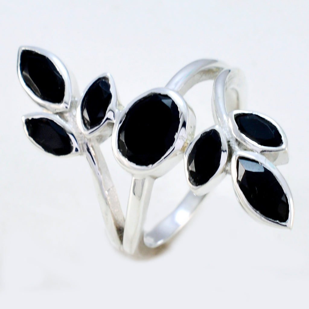 Black Onyx Hepta Russian 92.5 Silver Black Gems Classic Leafy Ring Jewellery