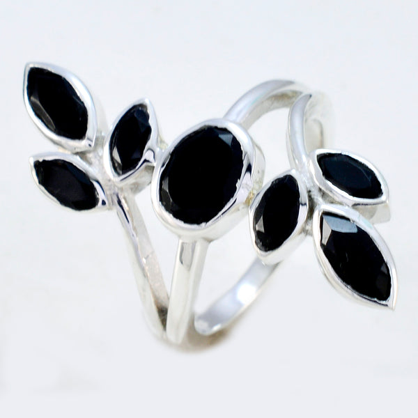 Black Onyx Hepta Russian 92.5 Silver Black Gems Classic Leafy Ring Jewellery