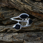 Black Onyx Trilogy German 925 Sterling Silver Black Gemstones Tiny Romantic Ring Jewelry