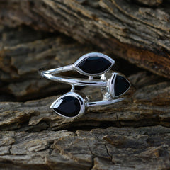 Black Onyx Trilogy German 925 Sterling Silver Black Gemstones Tiny Romantic Ring Jewelry