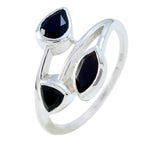 Black Onyx Trilogy German 925 Sterling Silver Black Gemstones Tiny Romantic Ring Jewelry