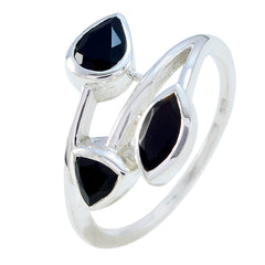 Black Onyx Trilogy German 925 Sterling Silver Black Gemstones Tiny Romantic Ring Jewelry