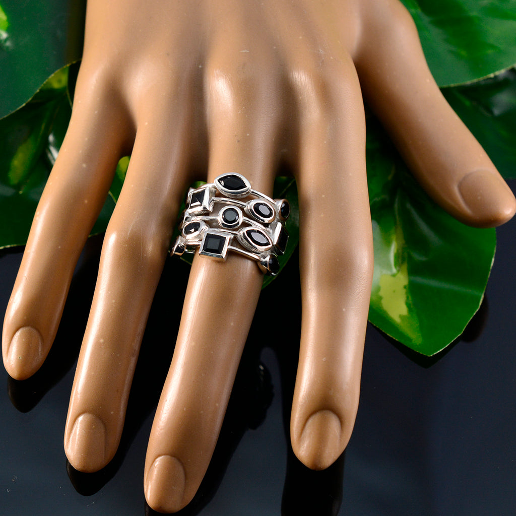 Black Onyx multiple Moroccan Silver Black Gemstones Eye catching Modern Ring Jewelry