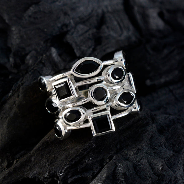 Black Onyx multiple Moroccan Silver Black Gemstones Eye catching Modern Ring Jewelry