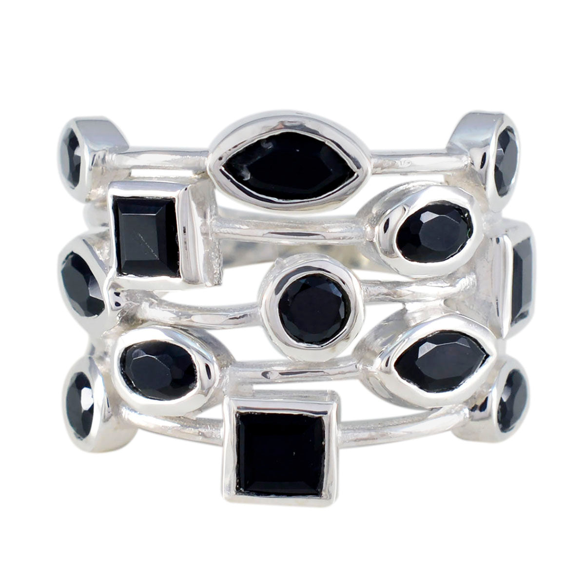 Black Onyx multiple Moroccan Silver Black Gemstones Eye catching Modern Ring Jewelry