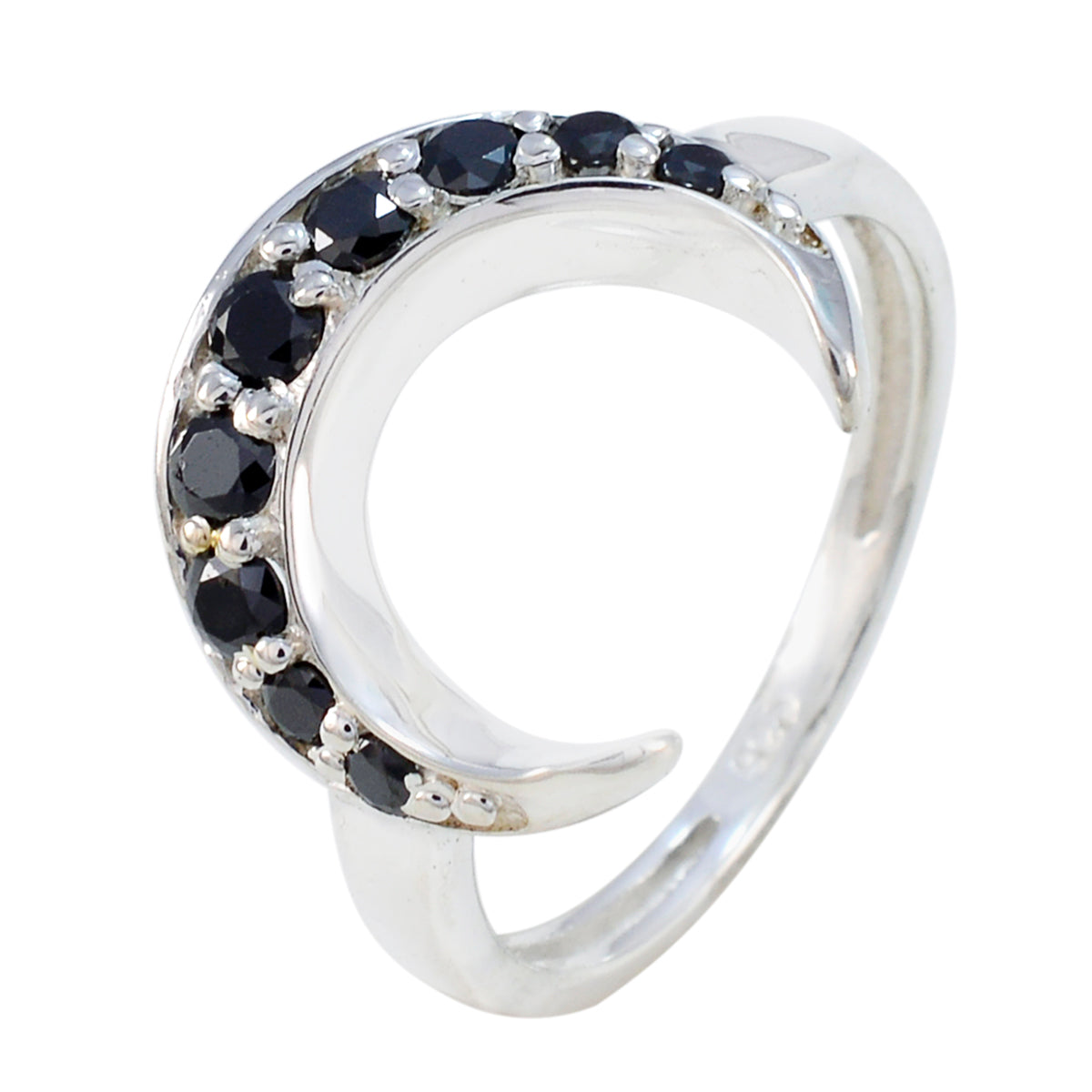 Anello alla moda sottile e sottile con gemme nere in argento 925 americano e onice nero Immagine secondaria del prodotto