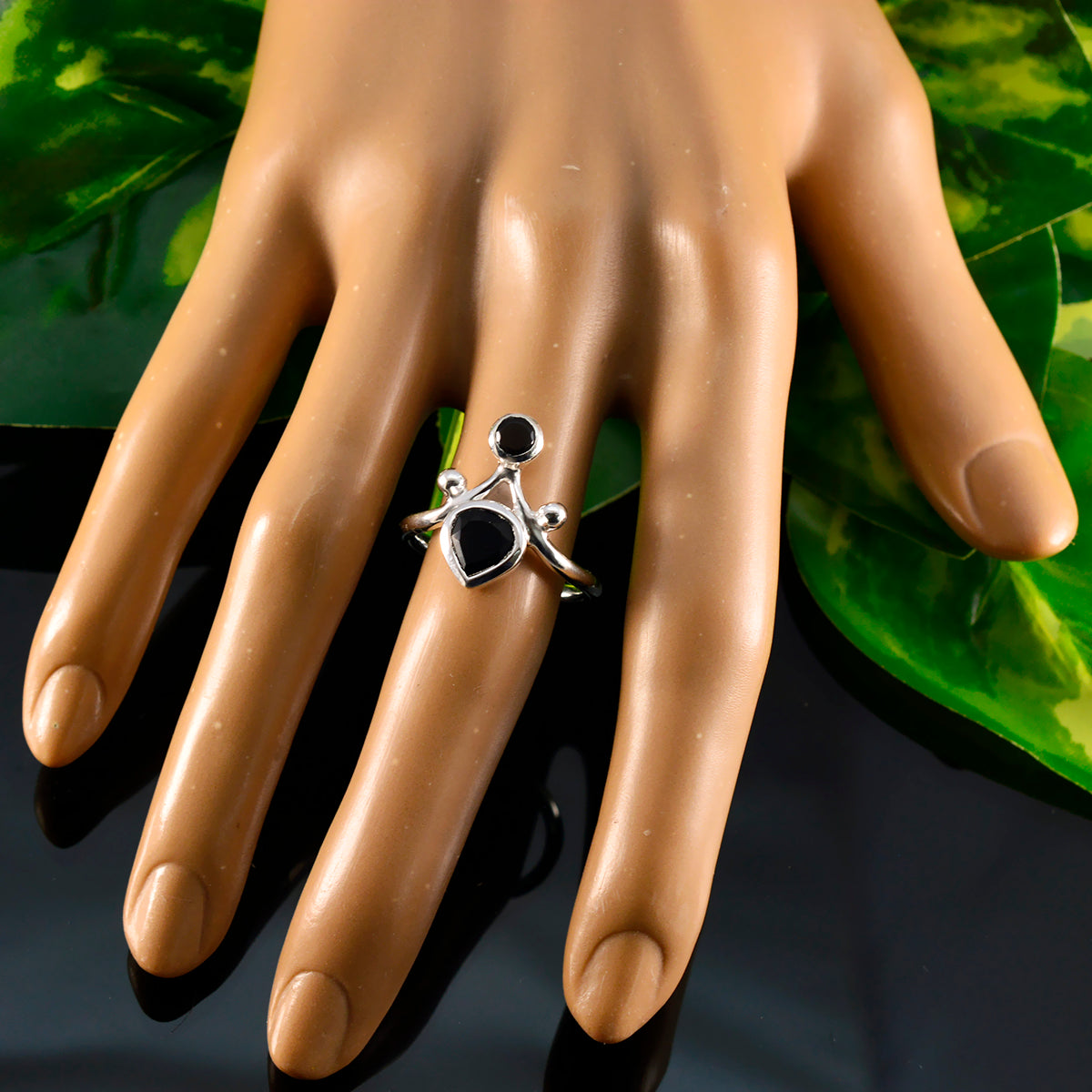 Black Onyx Toi et Moi German 925 Silver Black Gemstone Tiny Boho Ring Jewelry