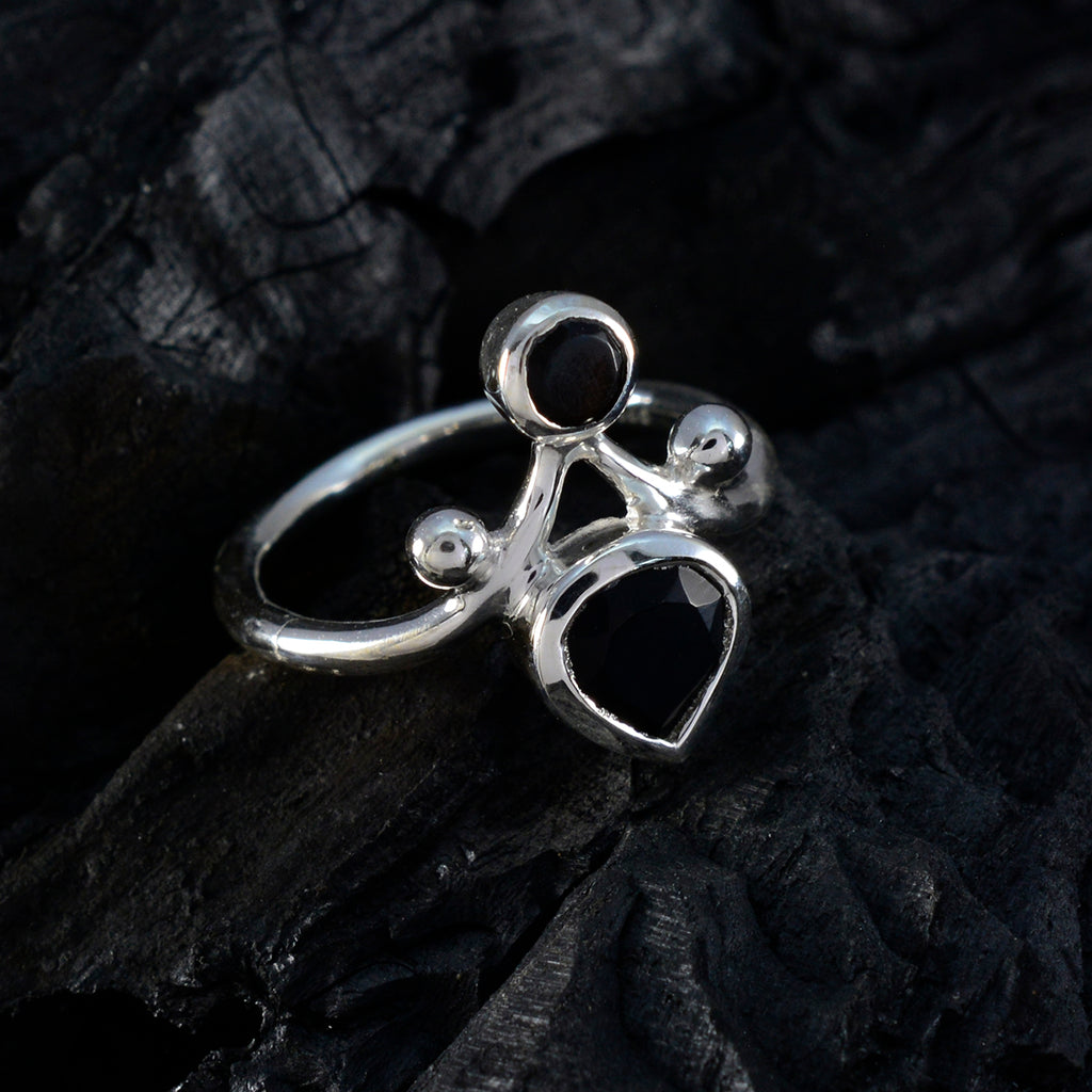 Black Onyx Toi et Moi German 925 Silver Black Gemstone Tiny Boho Ring Jewelry