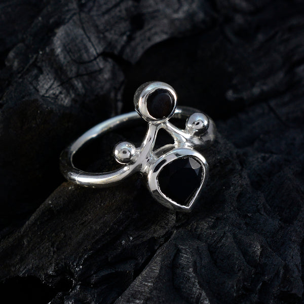 Black Onyx Toi et Moi German 925 Silver Black Gemstone Tiny Boho Ring Jewelry