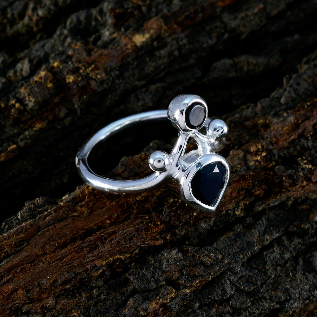 Black Onyx Toi et Moi German 925 Silver Black Gemstone Tiny Boho Ring Jewelry
