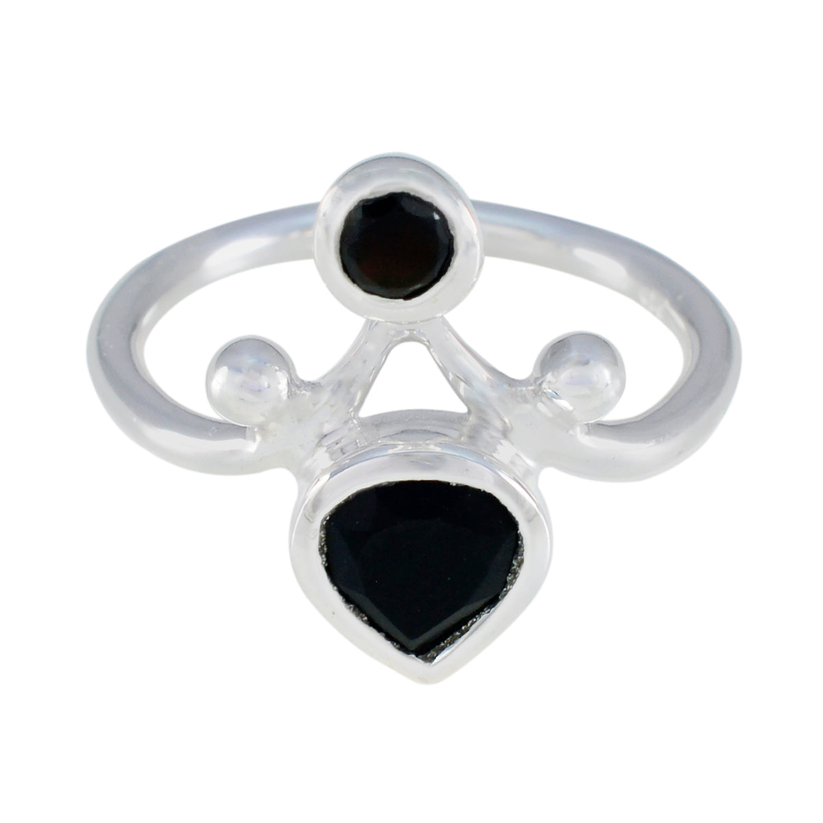 Black Onyx Toi et Moi German 925 Silver Black Gemstone Tiny Boho Ring Jewelry