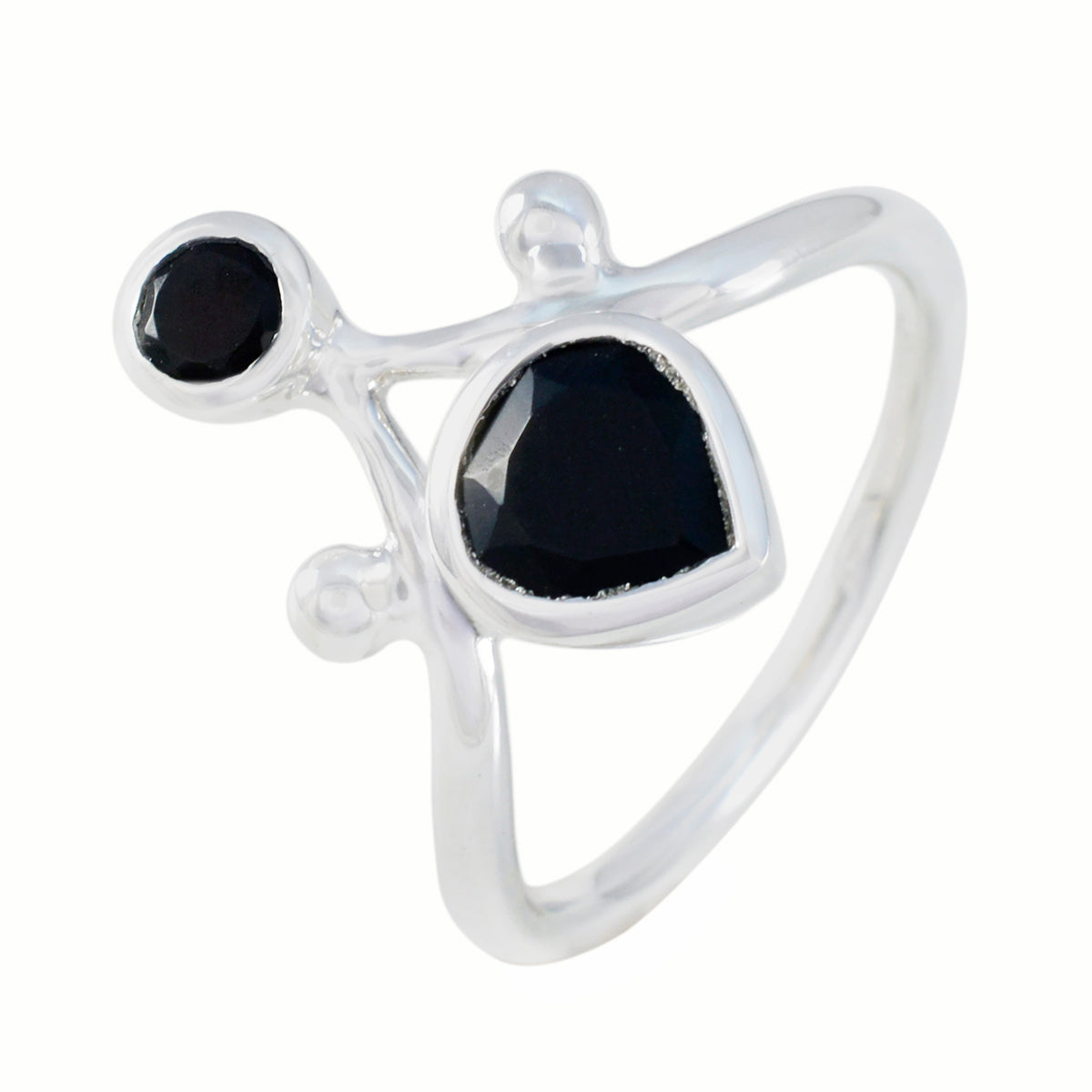 Black Onyx Toi et Moi German 925 Silver Black Gemstone Tiny Boho Ring Jewelry