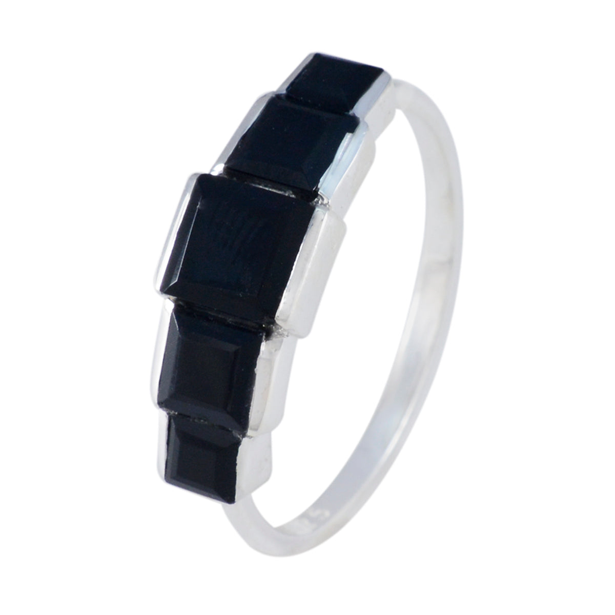 Anello in argento 925 americano con gemme nere e onice nero, delicato e glamour Immagine secondaria del prodotto