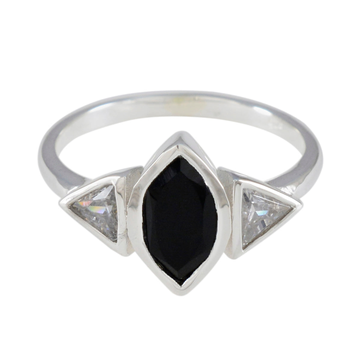 Black Onyx Trilogy American 92.5 Silver Black Gems Whisper thin Graceful Ring Jewellery