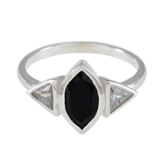 Black Onyx Trilogy American 92.5 Silver Black Gems Whisper thin Graceful Ring Jewellery