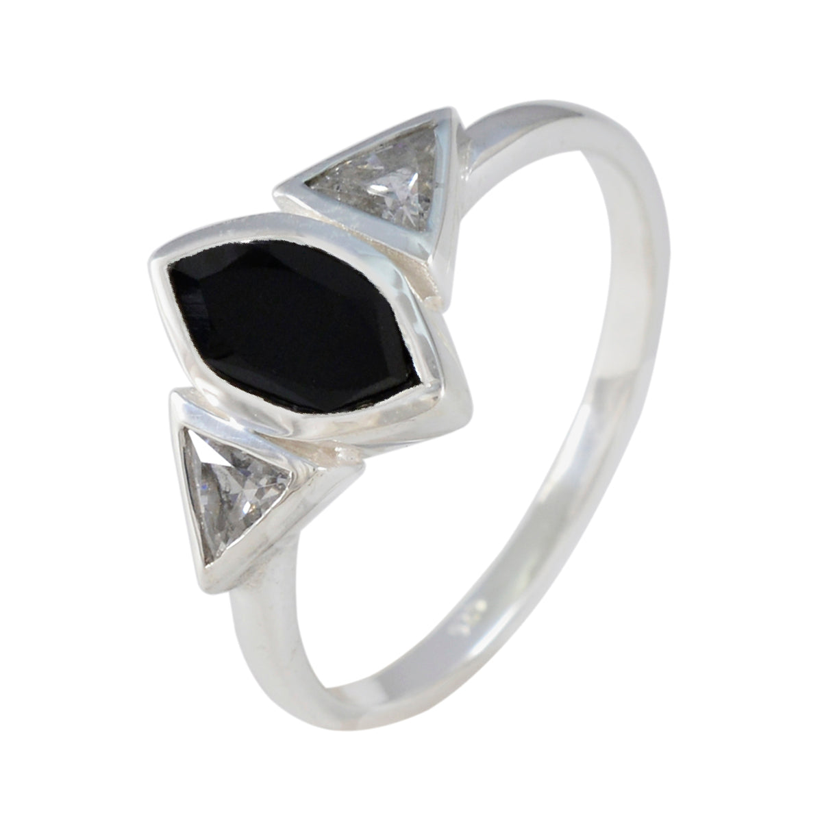 Black Onyx Trilogy American 92.5 Silver Black Gems Whisper thin Graceful Ring Jewellery