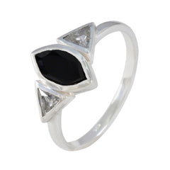 Black Onyx Trilogy American 92.5 Silver Black Gems Whisper thin Graceful Ring Jewellery