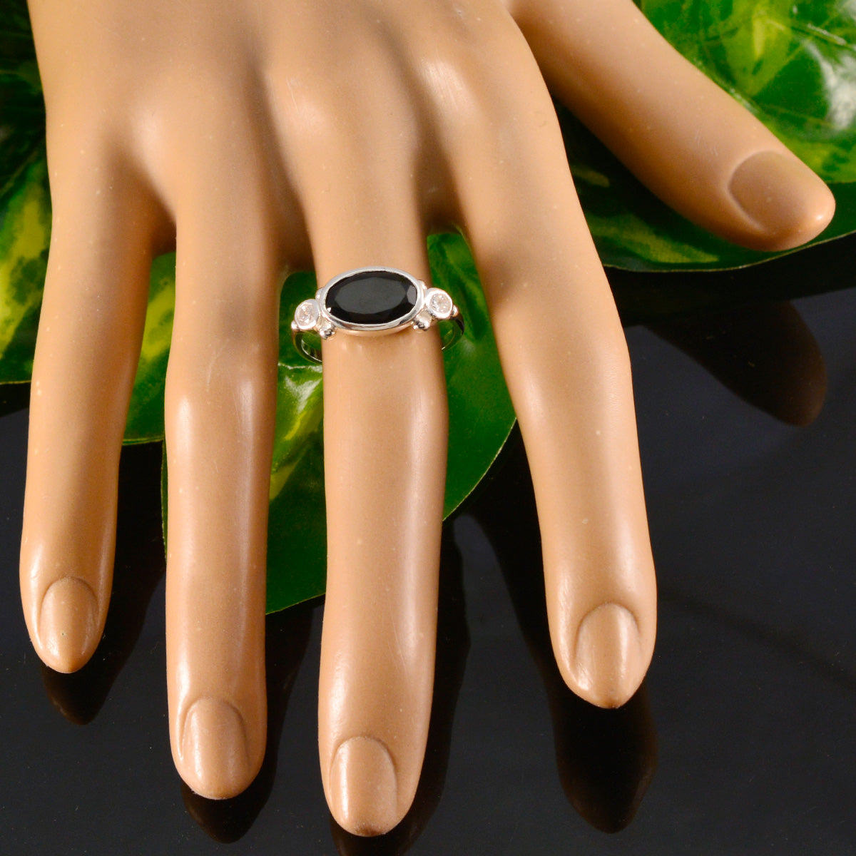 Black Onyx Trilogy American Sterling Silver Black Gemstones Whisper thin Trendy Ring Jewelry