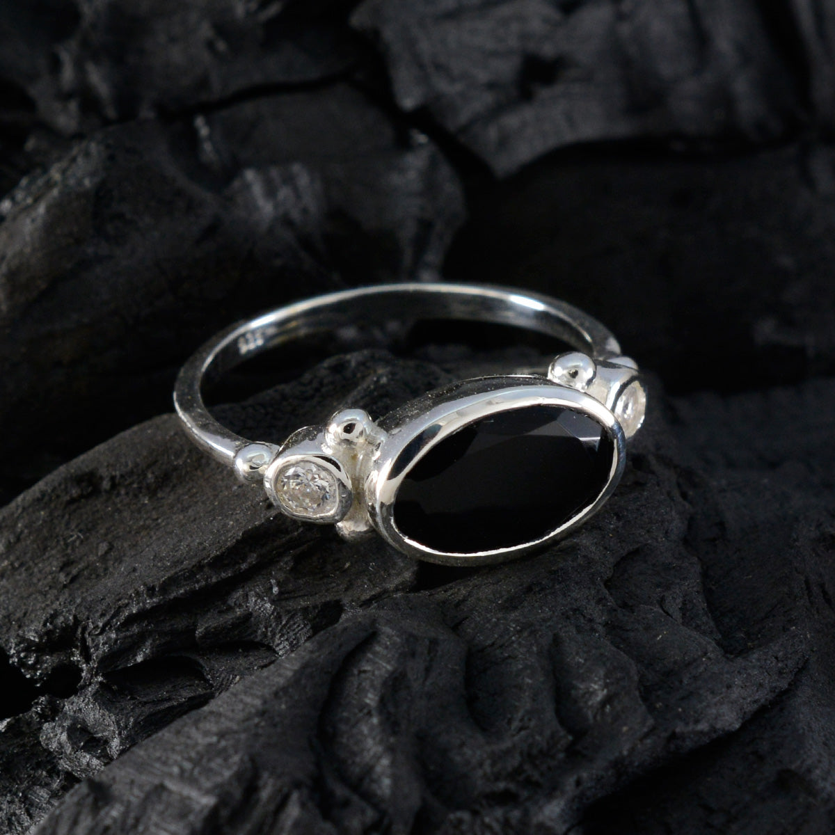 Black Onyx Trilogy American Sterling Silver Black Gemstones Whisper thin Trendy Ring Jewelry