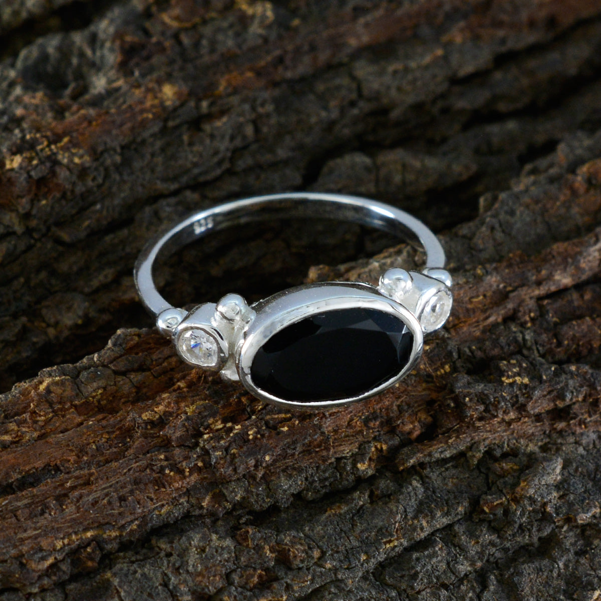 Black Onyx Trilogy American Sterling Silver Black Gemstones Whisper thin Trendy Ring Jewelry