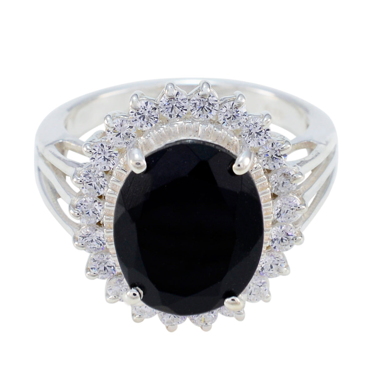 Black Onyx Halo Egyptian Sterling Silver Black Gems Classic Signet Ring Jewellery